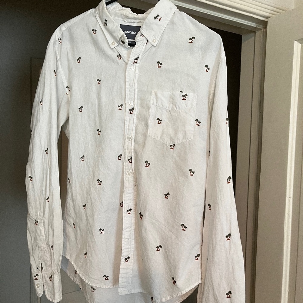 Bonobos Men’s Slim Fit Shirt with Palm Tree Embroidery - Medium